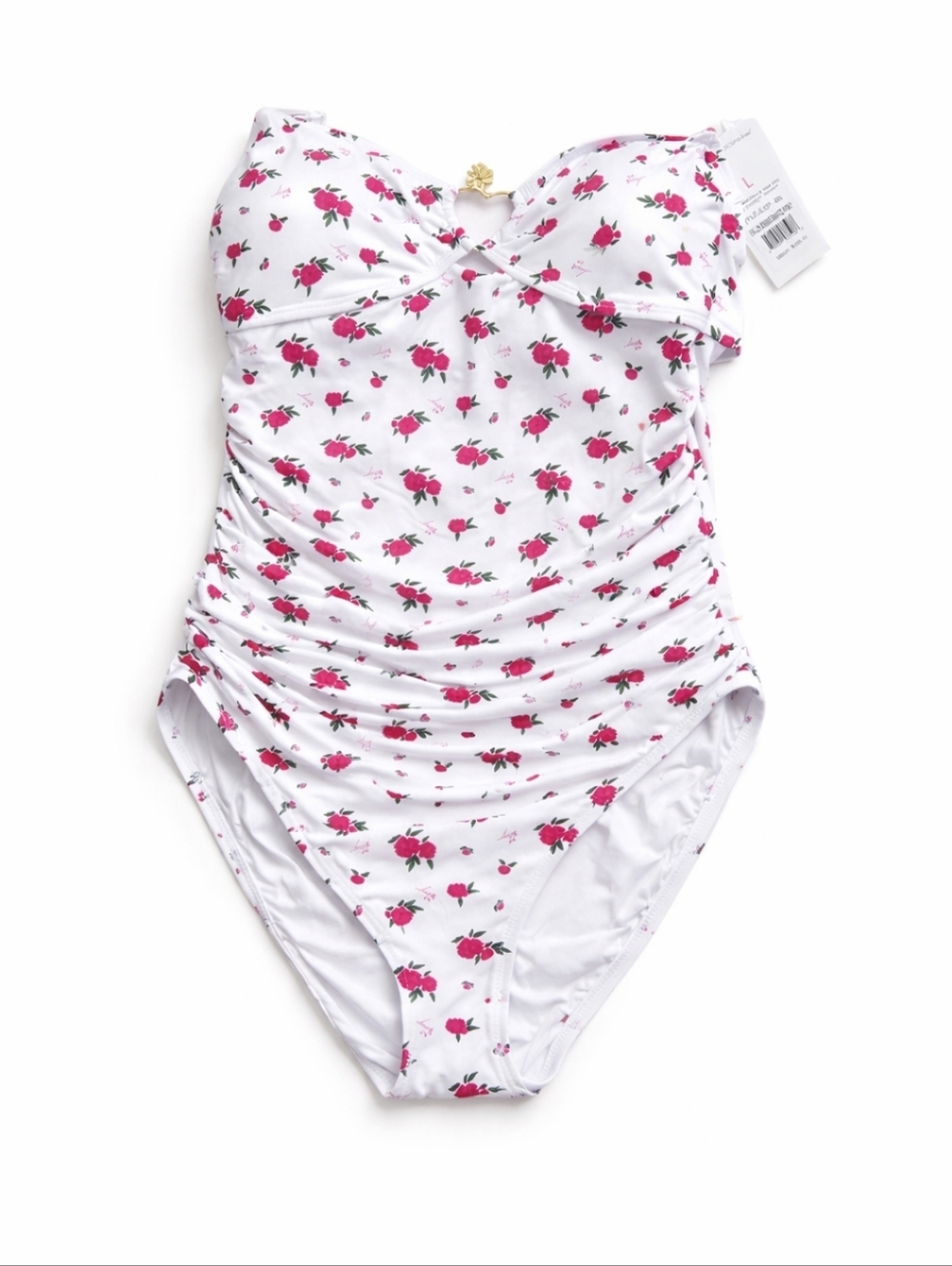 Betsey Johnson Rose Print One Piece Swimsuit Floral Halter Or Removable Straps